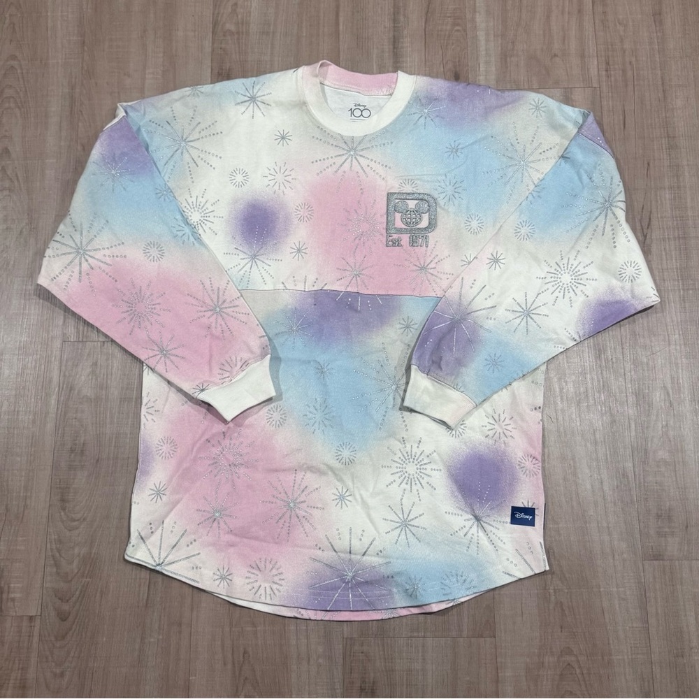 Disney Pastel Artsy Colors Crew Neck Pullover Sweatshirt with Sparkle Stars